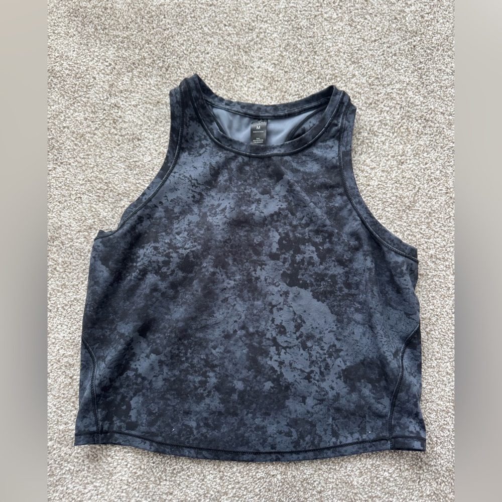 Yogalicious Black Marble-Print Racerback Cropped Tank Top